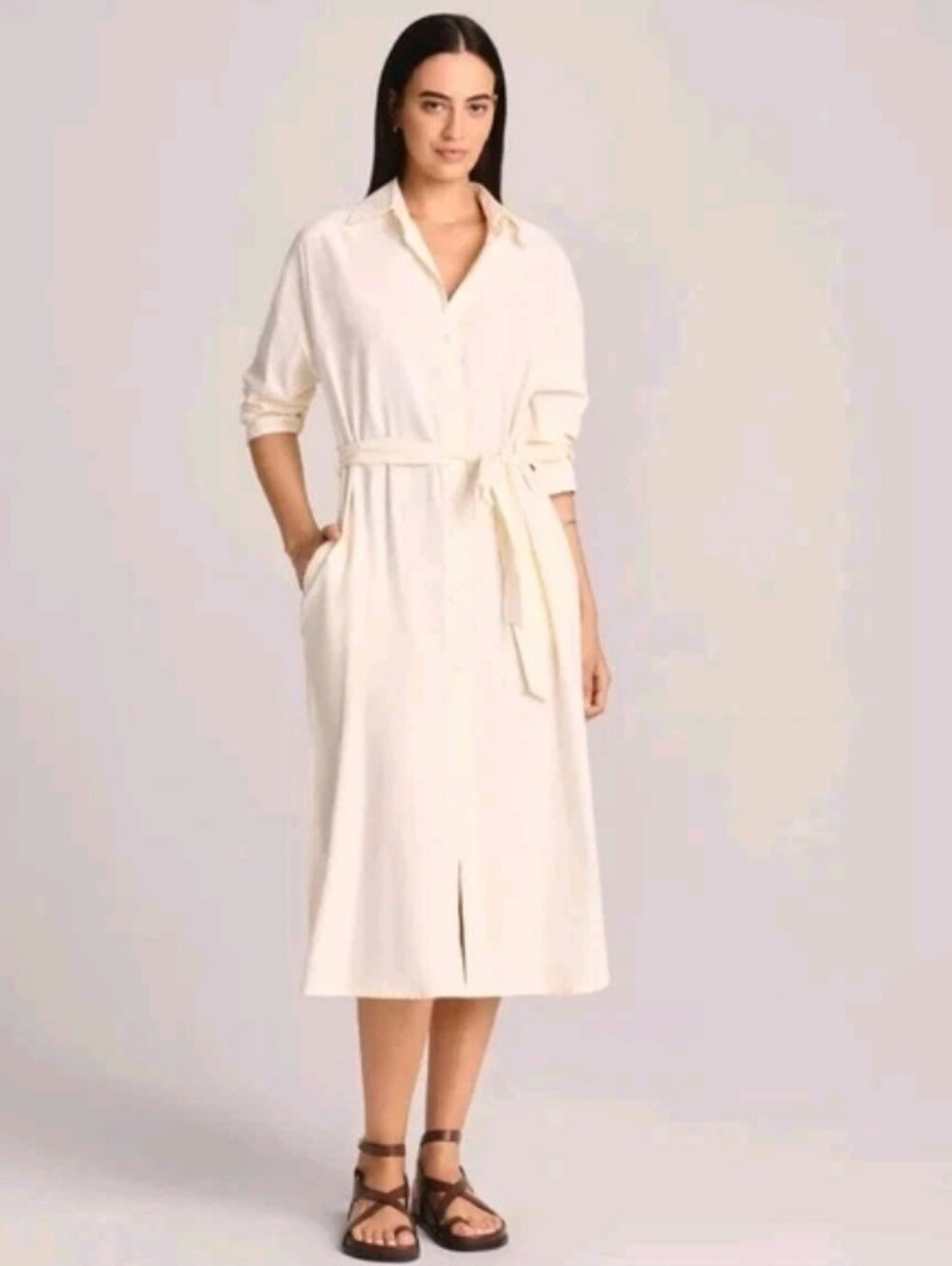 Vitamin A Cream Button-Front Shirt Dress Cover-up